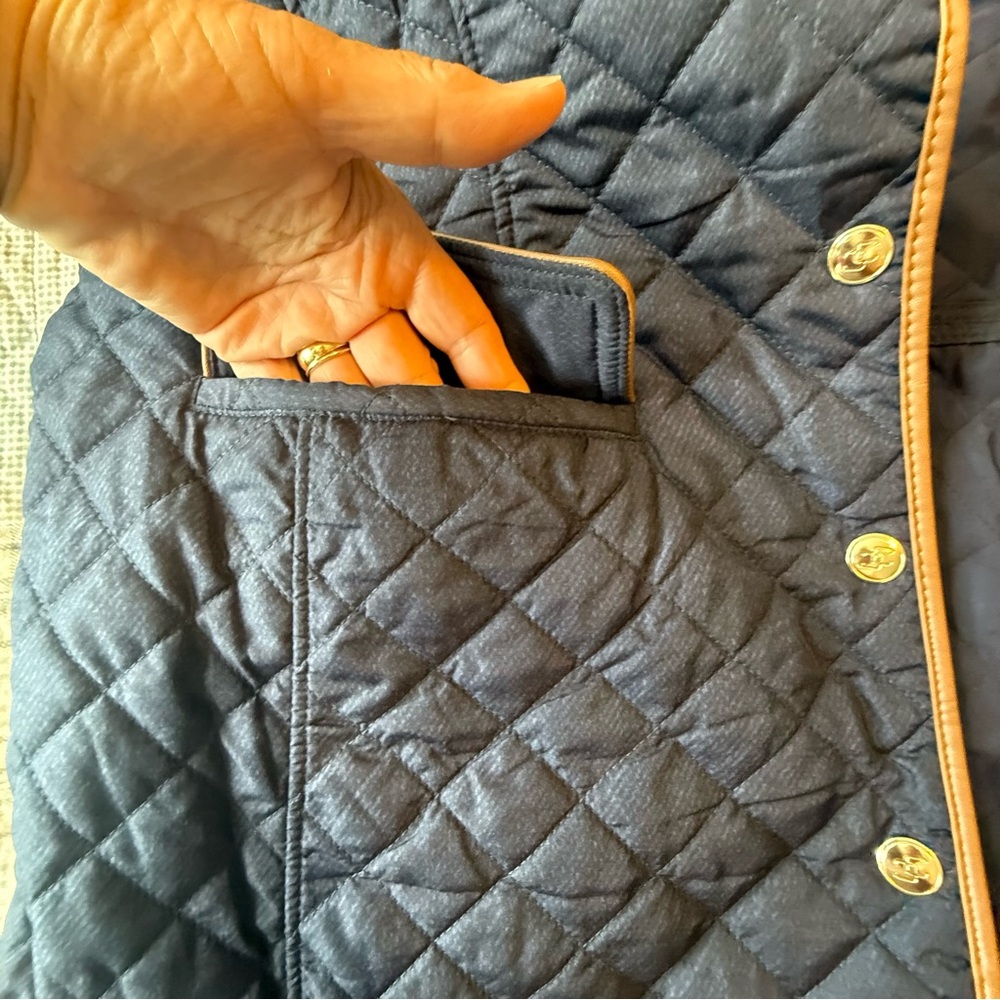 Chico's Blue and Tan Puffer Jacket with Quilted Design Size 2 - Picture 11 of 16